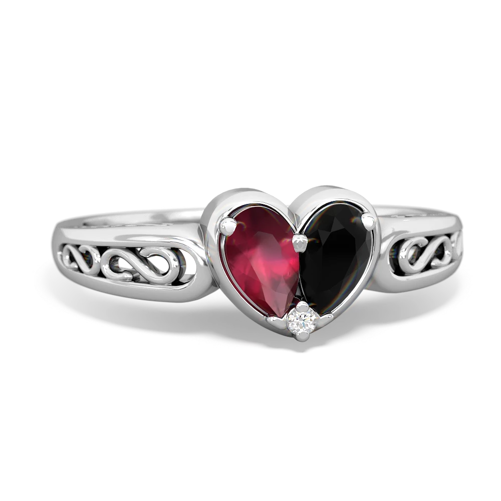 Ruby Filligree 'One Heart' 14K White Gold ring R5070