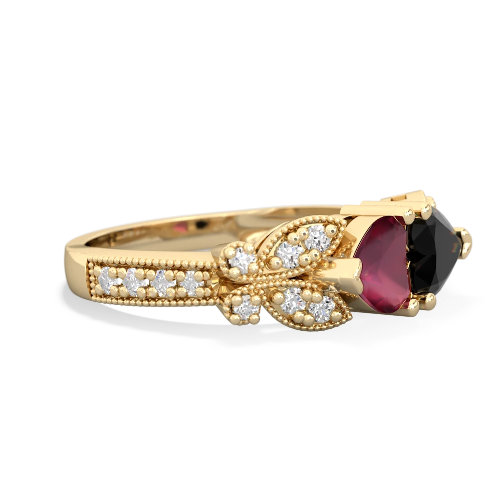 Ruby Diamond Butterflies 14K Yellow Gold ring R5601