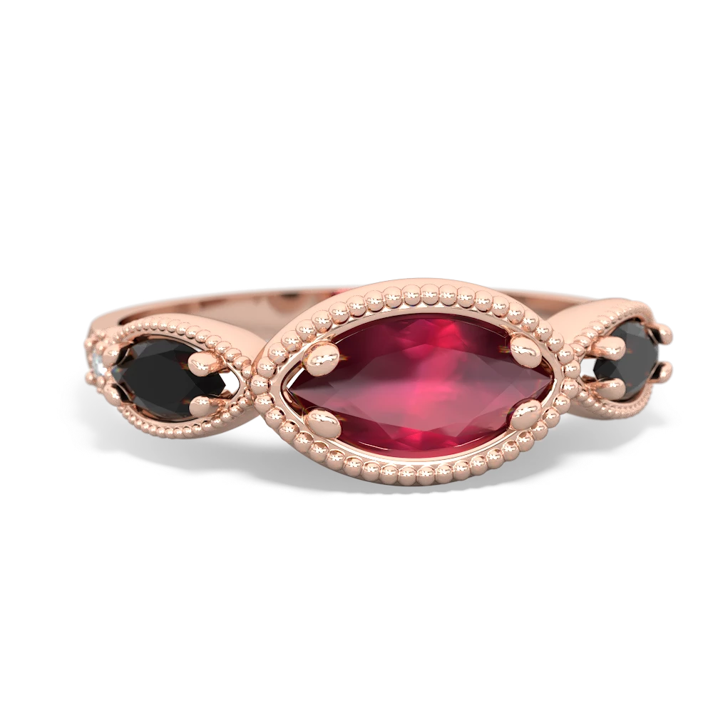 Ruby Milgrain Marquise 14K Rose Gold ring R5700