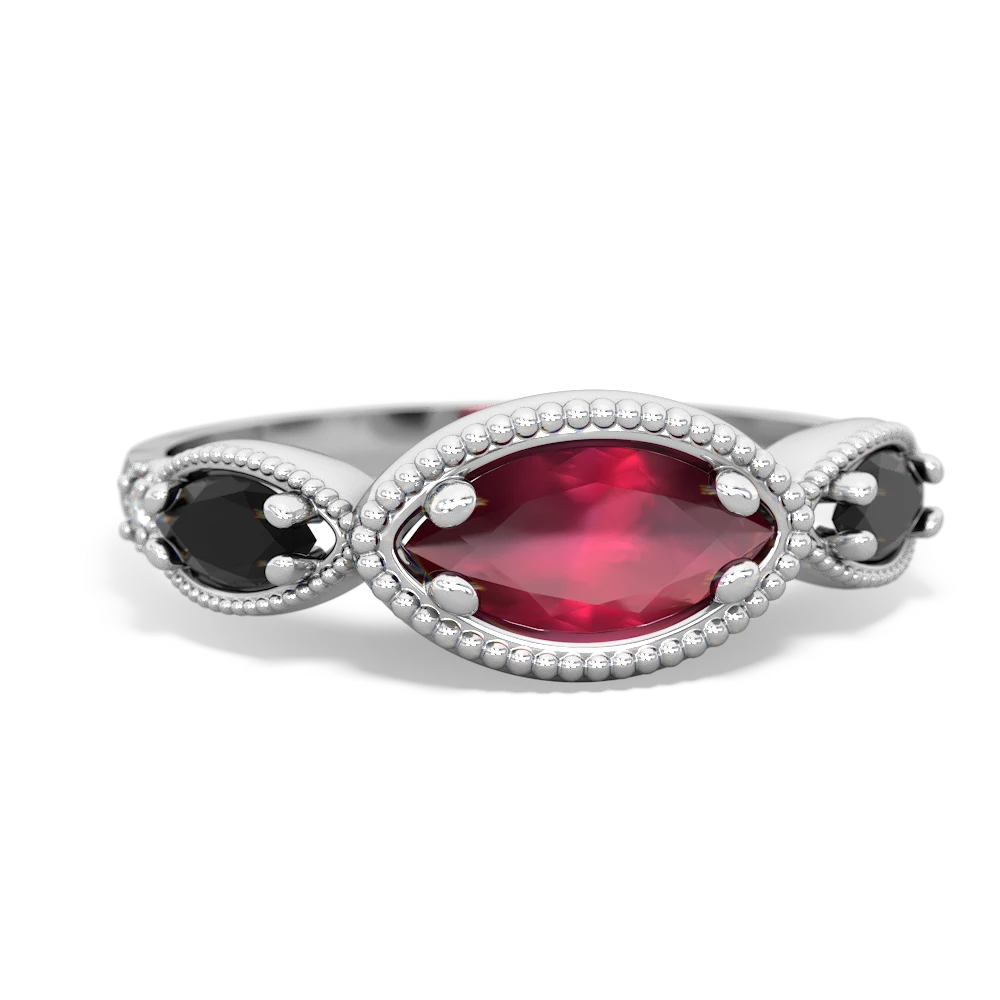 Ruby Milgrain Marquise 14K White Gold ring R5700