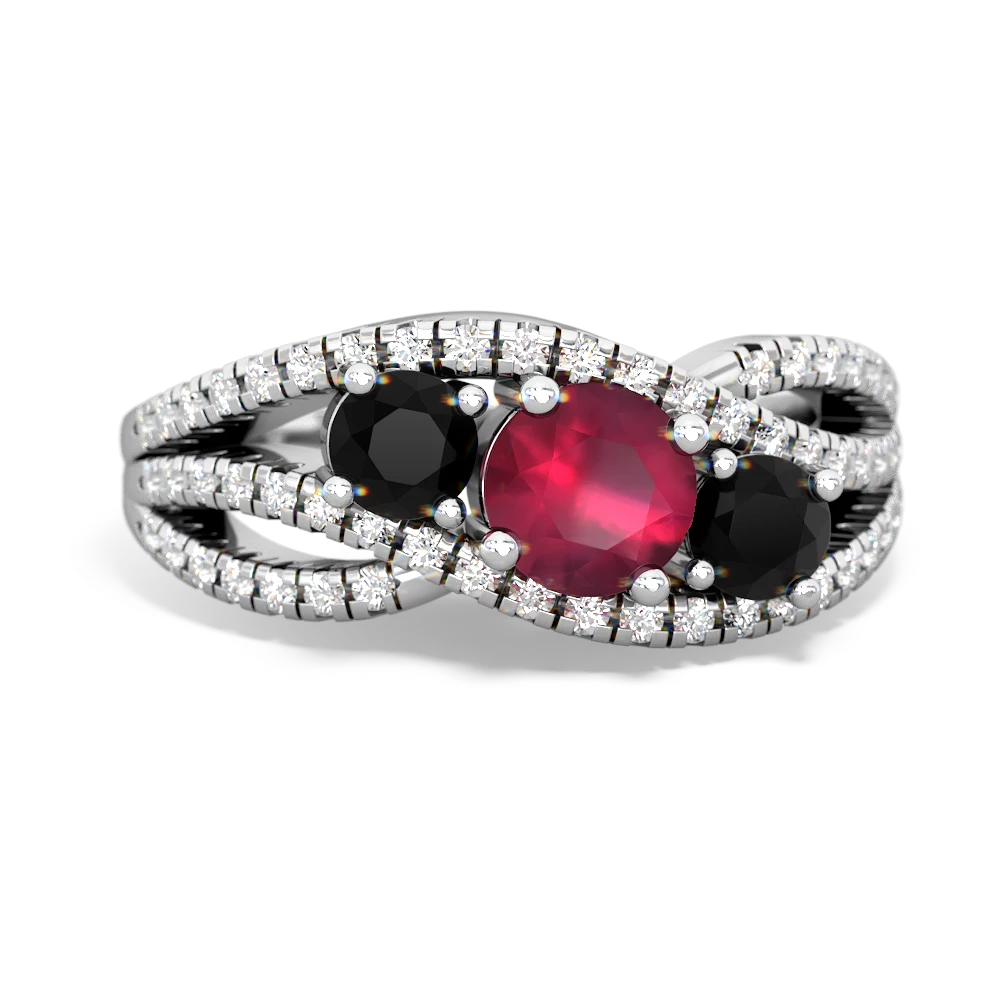 Ruby Three Stone Aurora 14K White Gold ring R3080