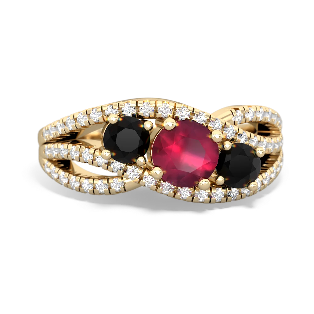 Ruby Three Stone Aurora 14K Yellow Gold ring R3080