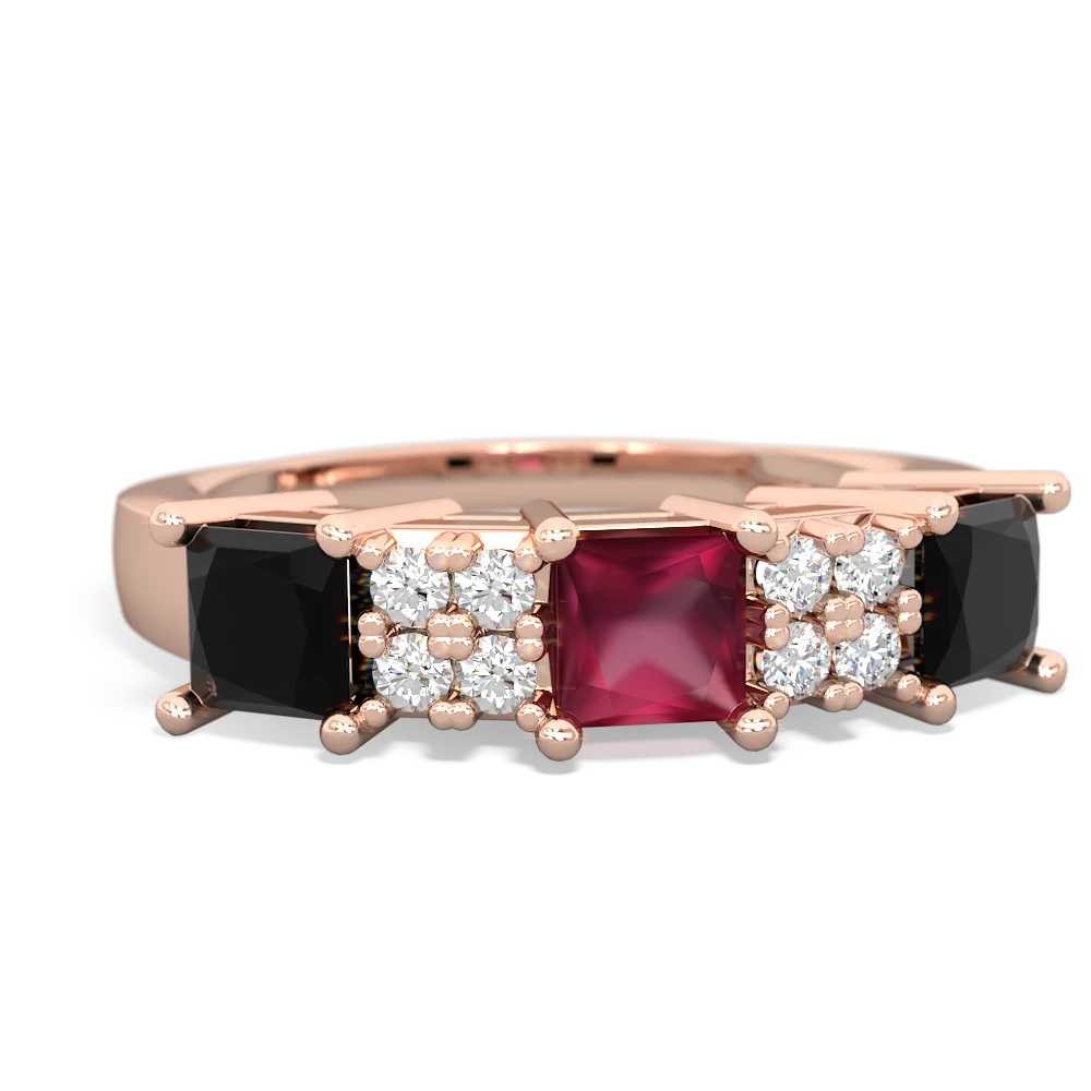 Ruby Three Stone Diamond Cluster 14K Rose Gold ring R2592