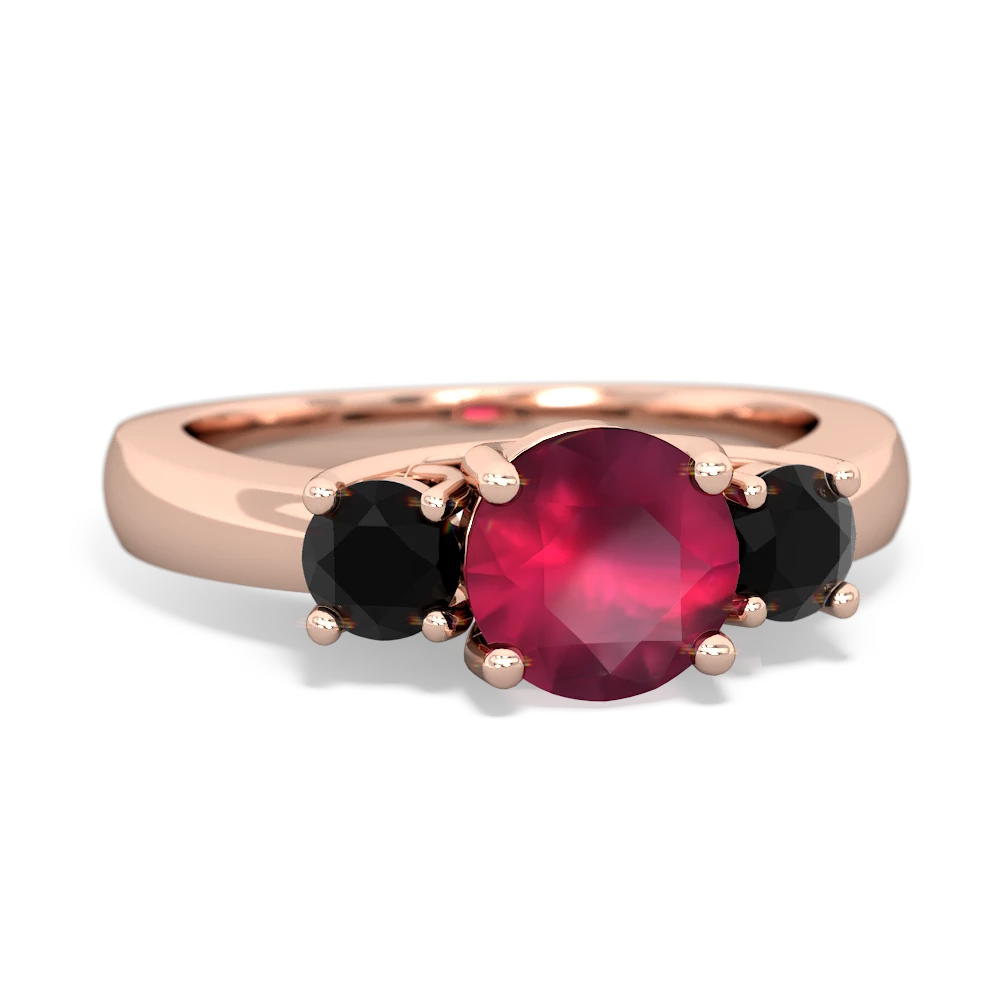 Ruby Three Stone Round Trellis 14K Rose Gold ring R4018