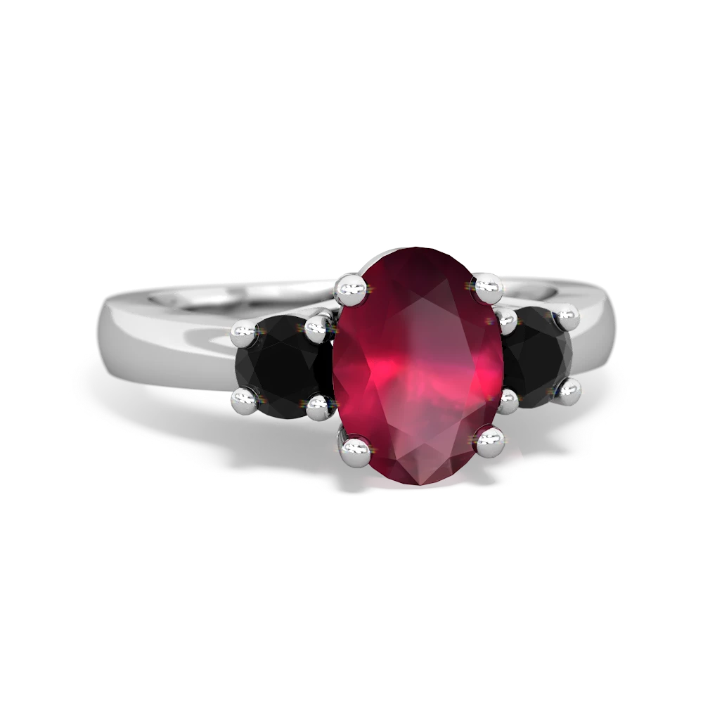 Ruby Three Stone Oval Trellis 14K White Gold ring R4024