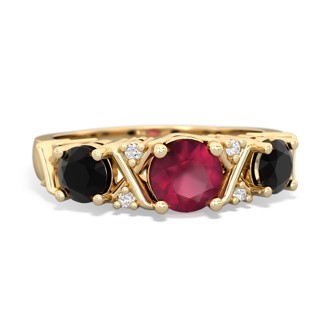 Ruby Hugs And Kisses 14K Yellow Gold ring R5016