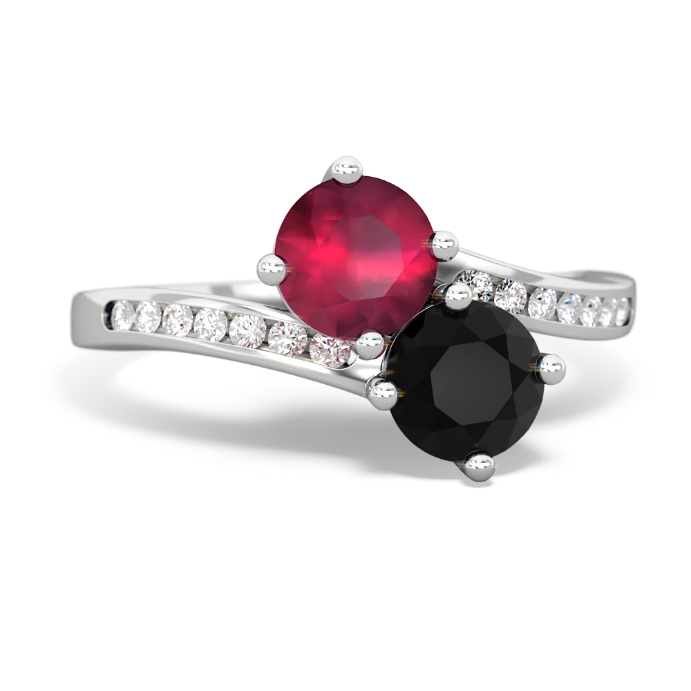 Ruby Channel Set Two Stone 14K White Gold ring R5303