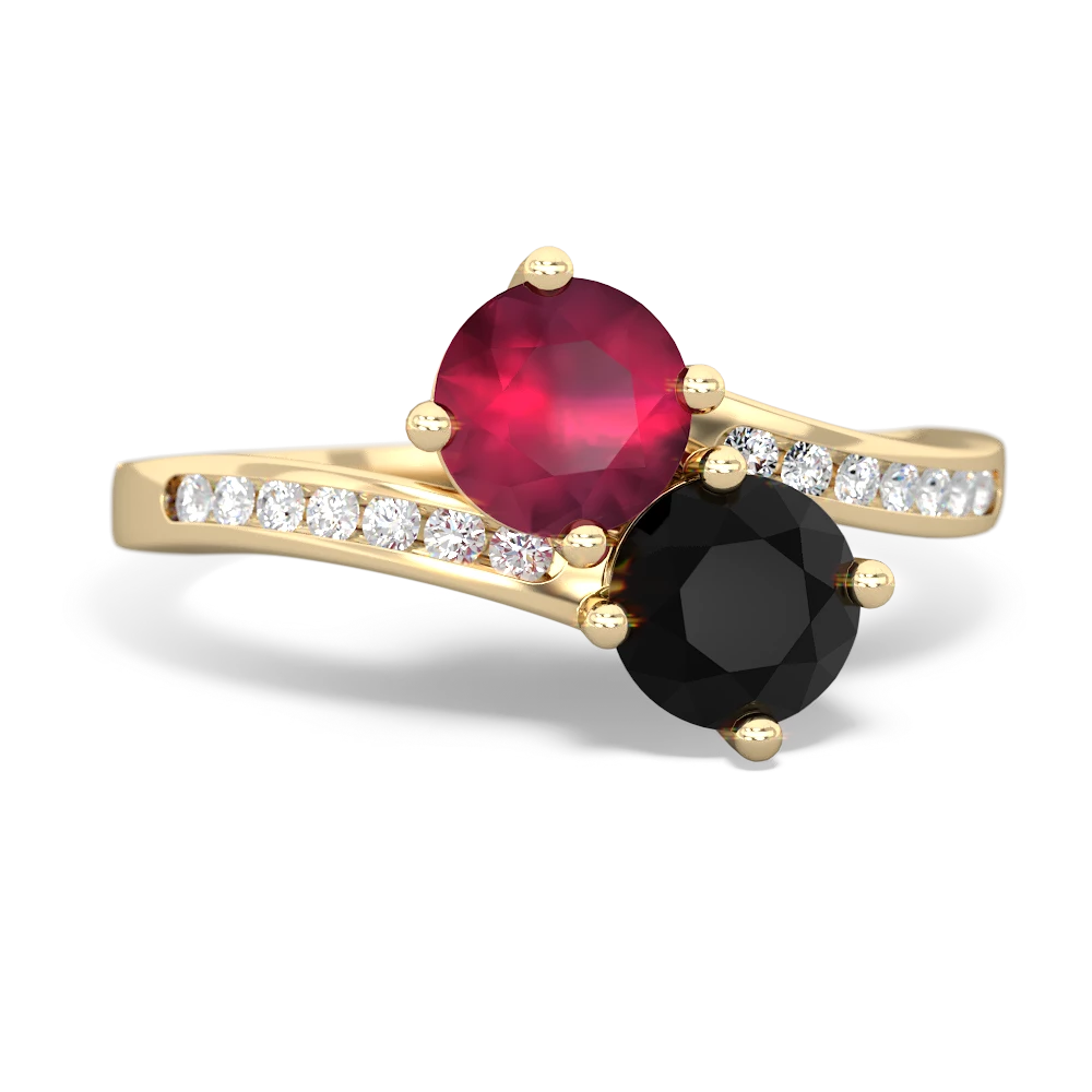 Ruby Channel Set Two Stone 14K Yellow Gold ring R5303