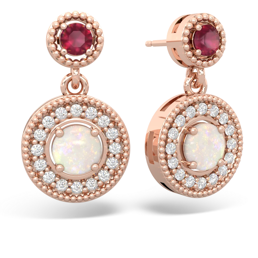 Ruby Halo Dangle 14K Rose Gold earrings E5319