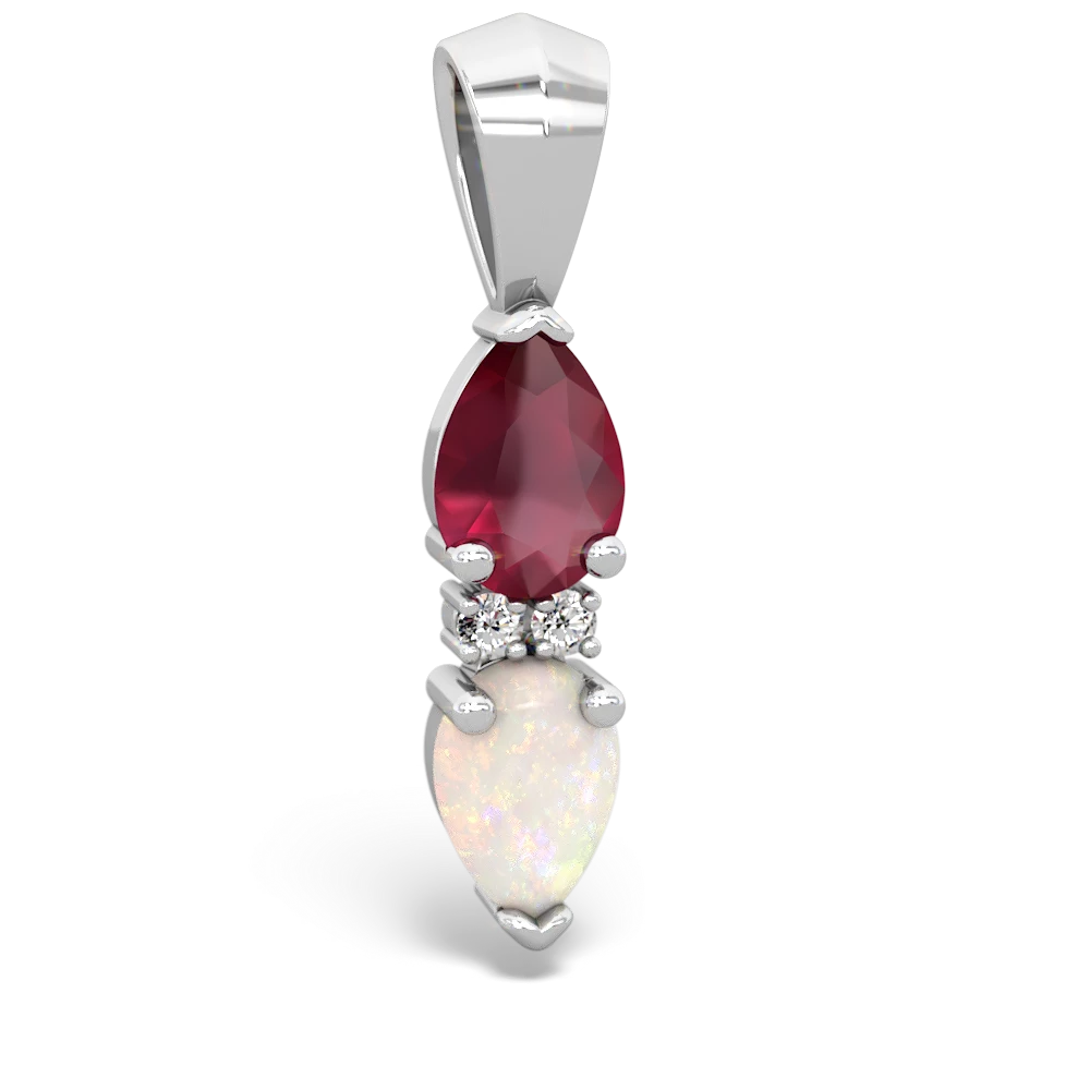 Ruby Bowtie Drop 14K White Gold pendant P0865