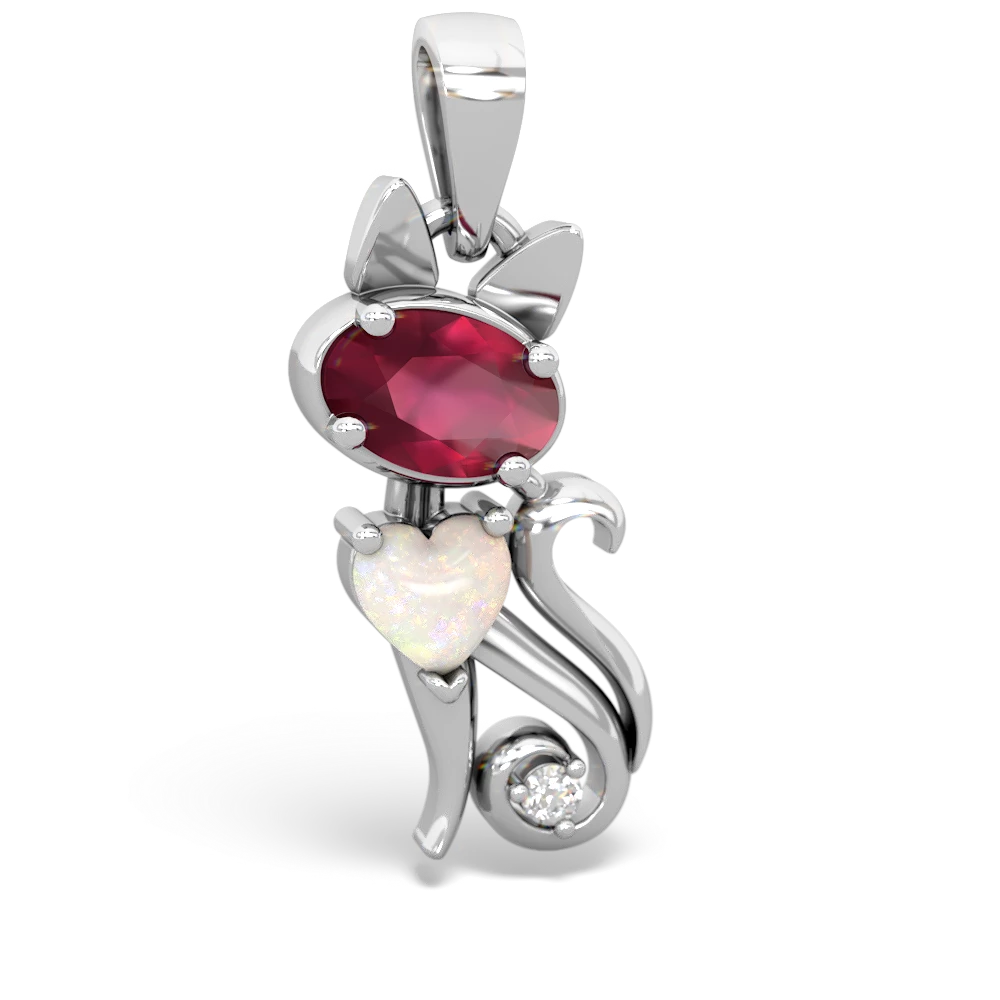 Ruby Kitten 14K White Gold pendant P5780