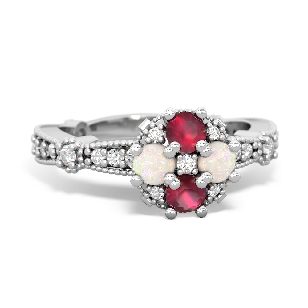 Ruby Sparkling Tiara Cluster 14K White Gold ring R26293RD