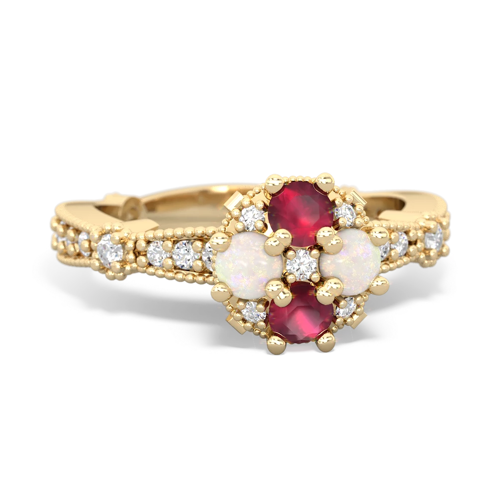 Ruby Sparkling Tiara Cluster 14K Yellow Gold ring R26293RD