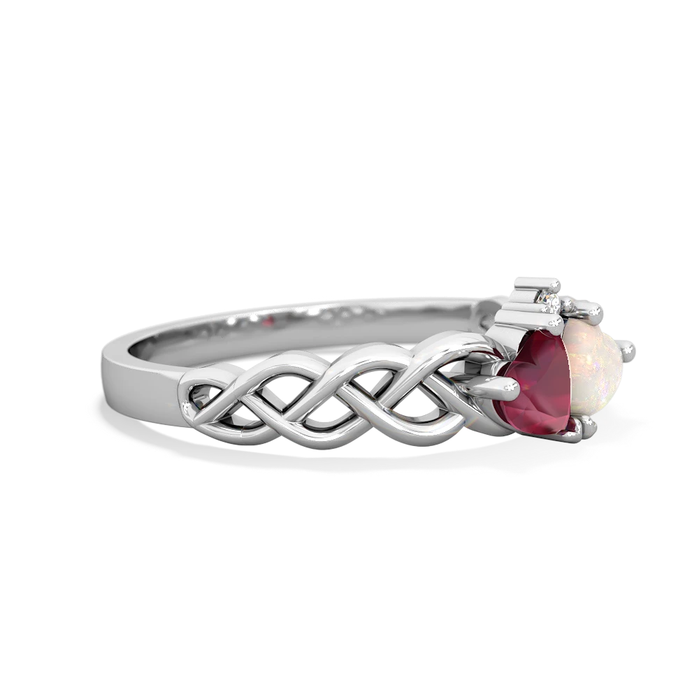 Ruby Heart To Heart Braid 14K White Gold ring R5870