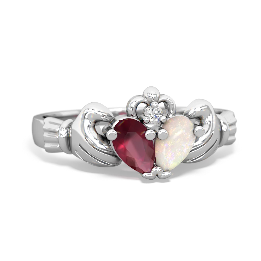 Ruby 'Our Heart' Claddagh 14K White Gold ring R2388