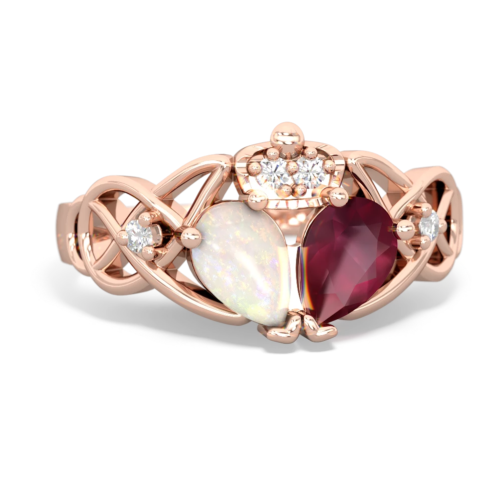 Ruby 'One Heart' Celtic Knot Claddagh 14K Rose Gold ring R5322