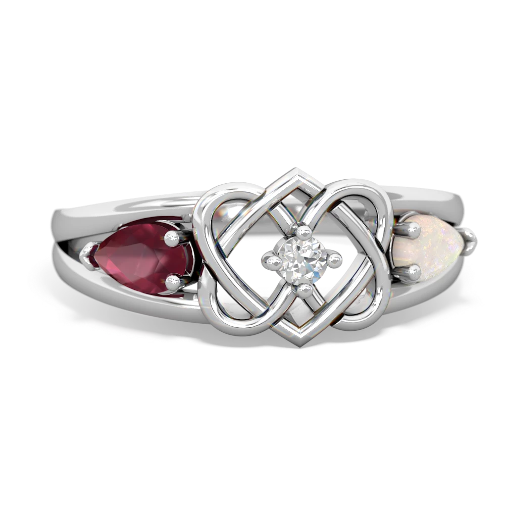 Ruby Hearts Intertwined 14K White Gold ring R5880