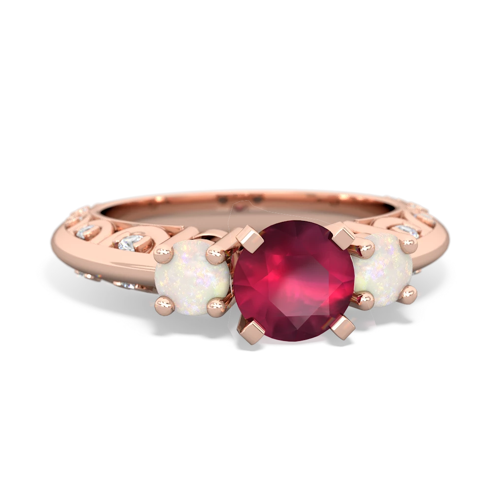 Ruby Art Deco Eternal Embrace Engagement 14K Rose Gold ring C2003