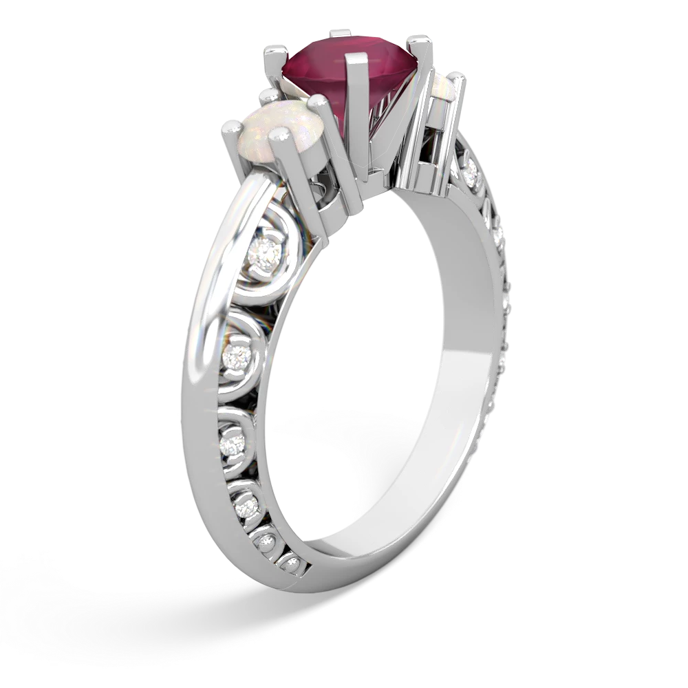Ruby Art Deco Eternal Embrace Engagement 14K White Gold ring C2003