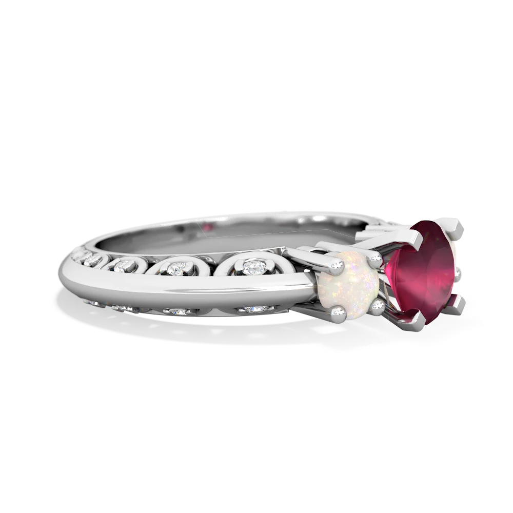 Ruby Art Deco Eternal Embrace Engagement 14K White Gold ring C2003