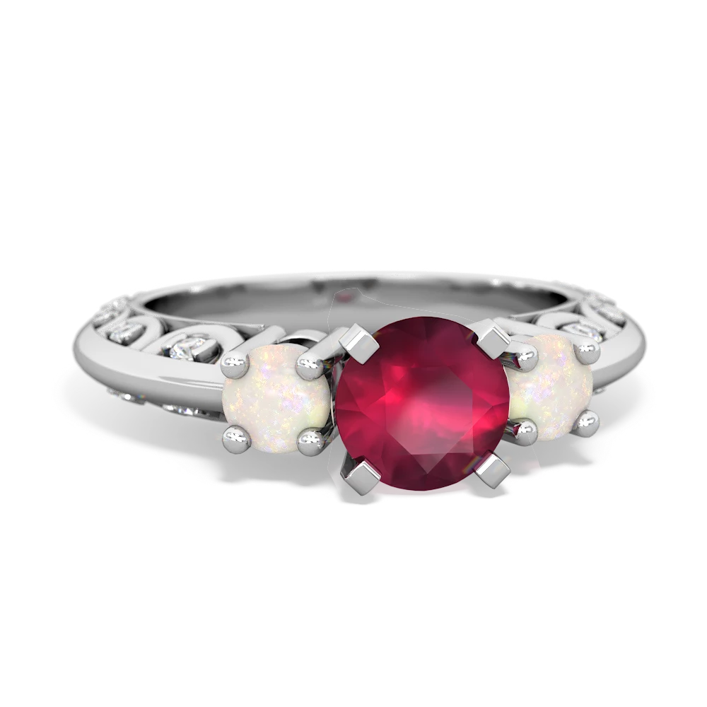 Ruby Art Deco Eternal Embrace Engagement 14K White Gold ring C2003