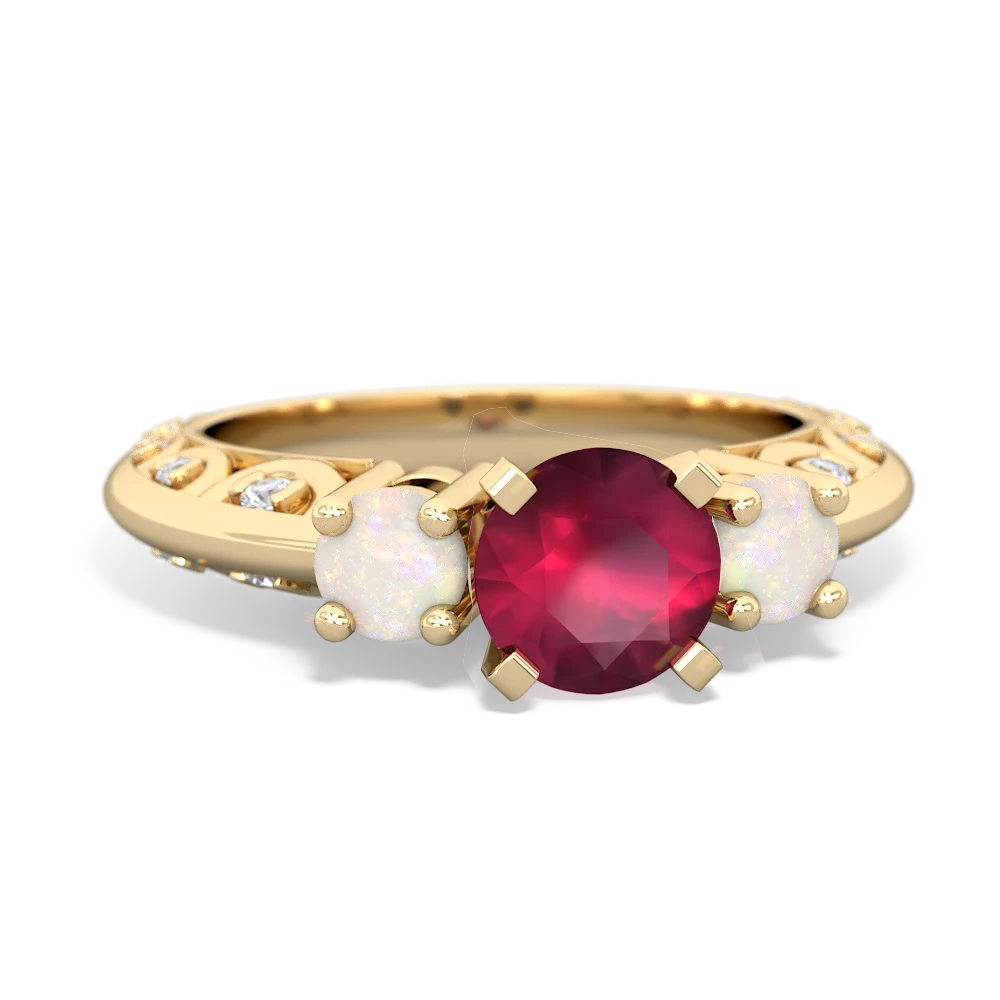 Ruby Art Deco Eternal Embrace Engagement 14K Yellow Gold ring C2003