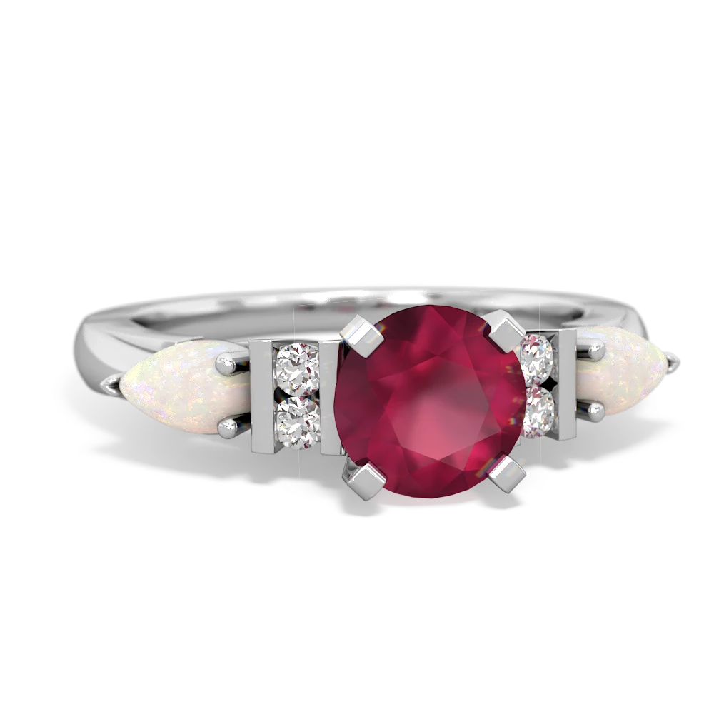 Ruby 6Mm Round Eternal Embrace Engagement 14K White Gold ring R2005