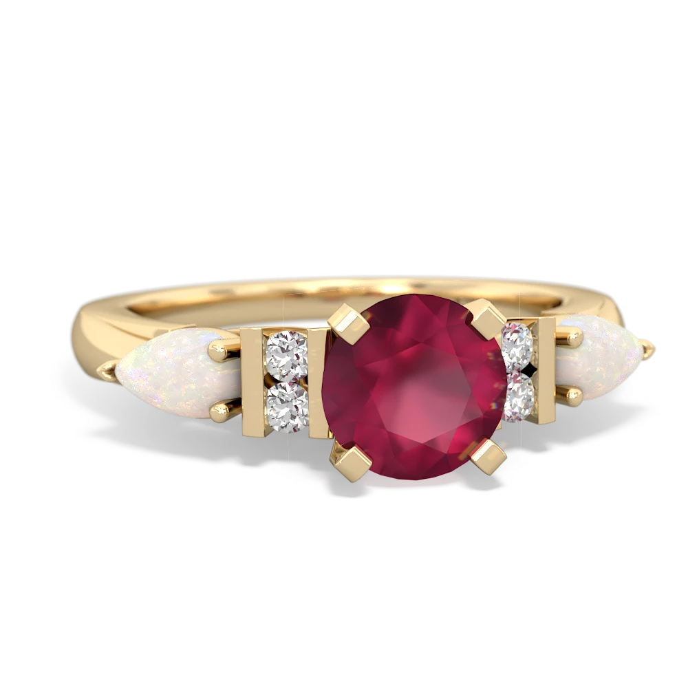 Ruby 6Mm Round Eternal Embrace Engagement 14K Yellow Gold ring R2005