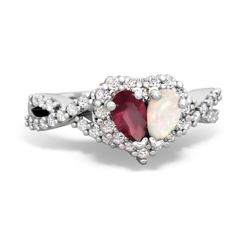 Ruby Diamond Twist 'One Heart' 14K White Gold ring R2640HRT