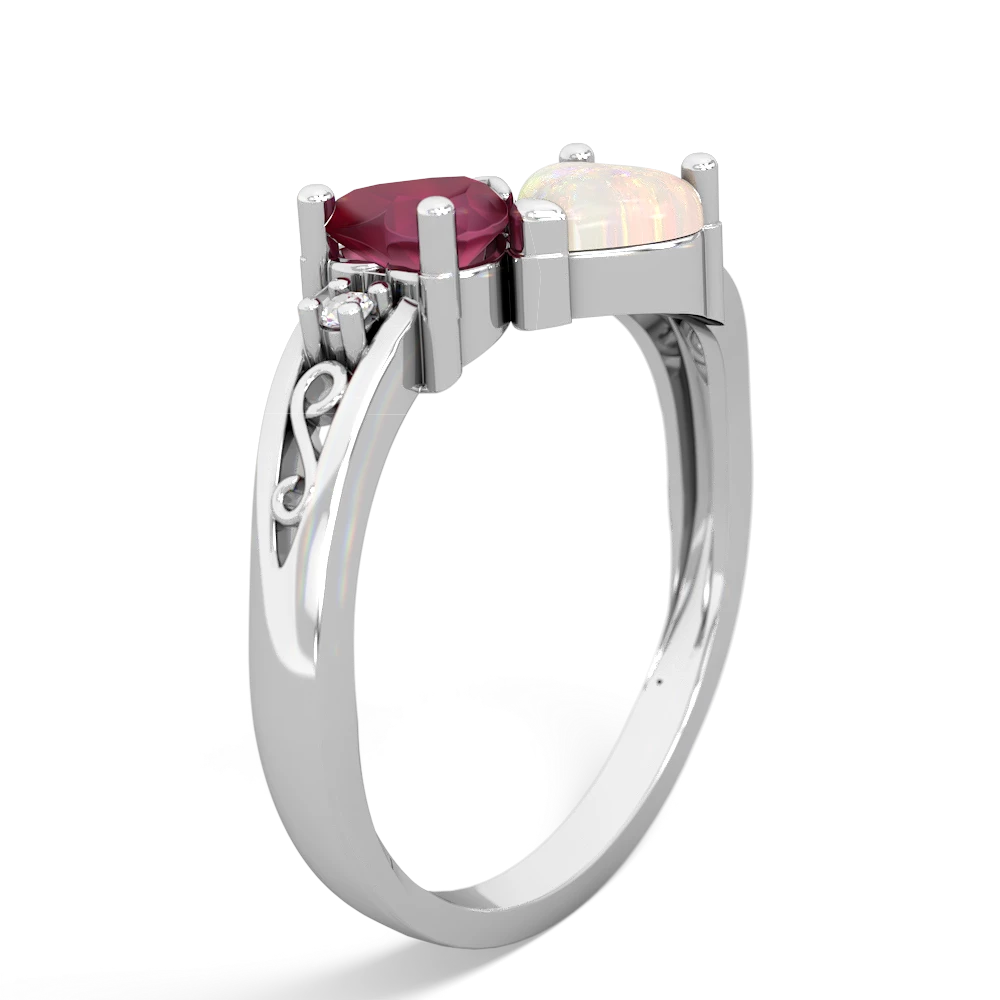 Ruby Snuggling Hearts 14K White Gold ring R2178