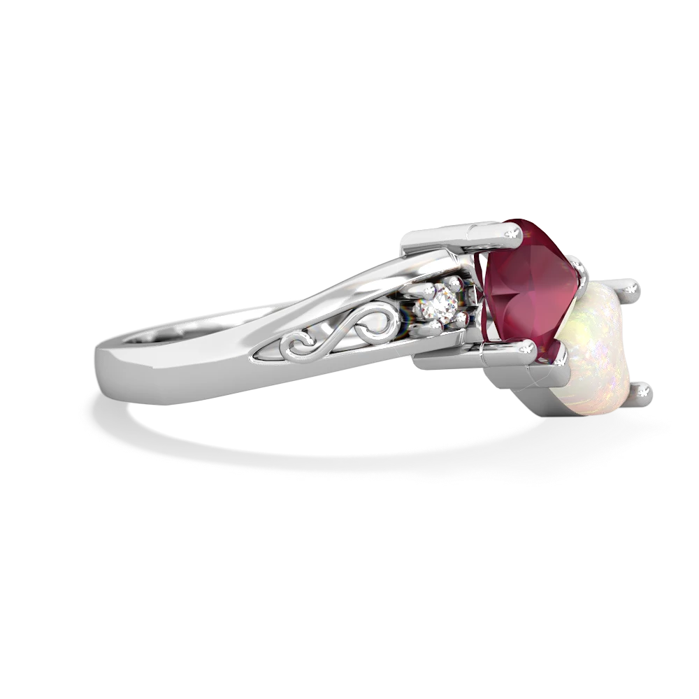 Ruby Snuggling Hearts 14K White Gold ring R2178