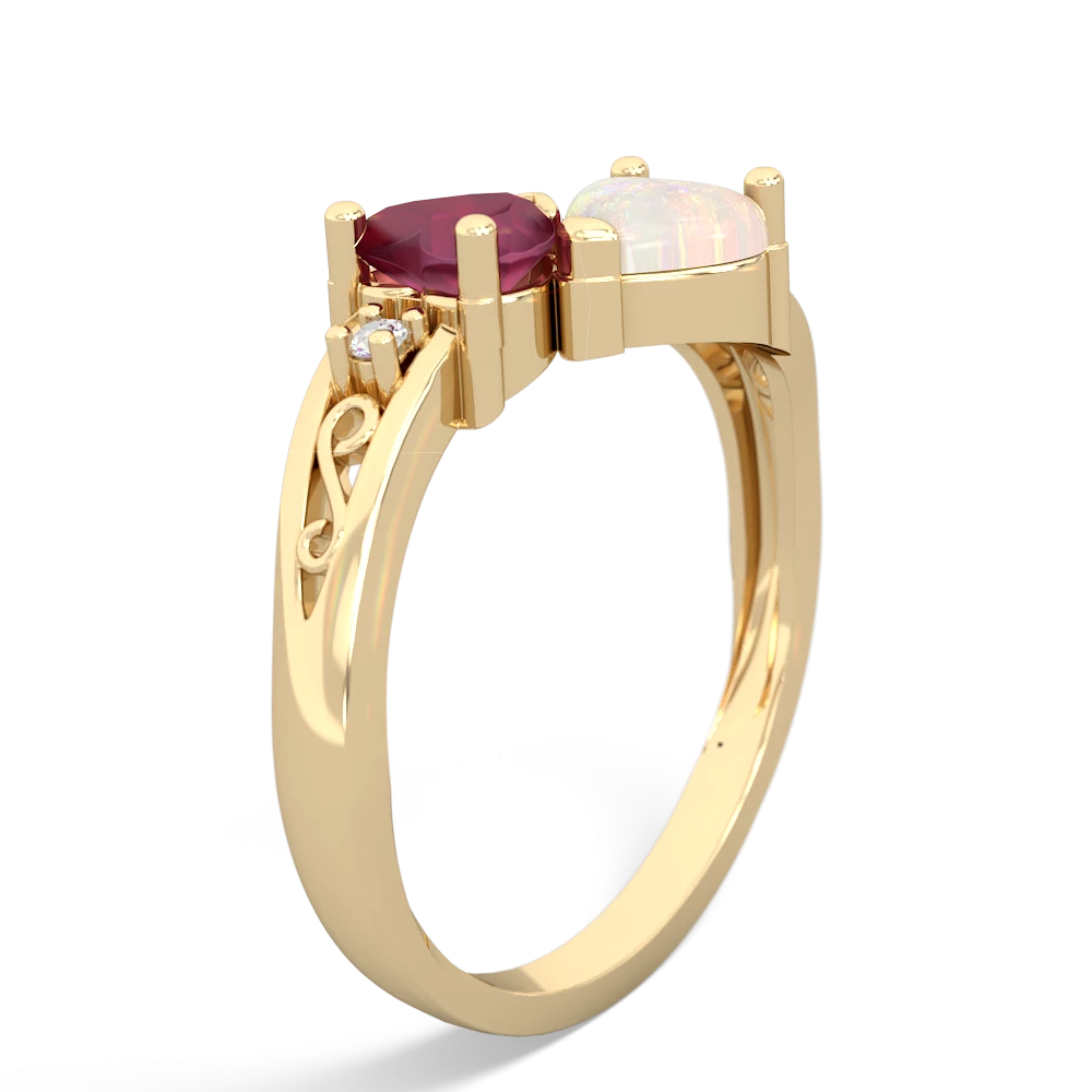 Ruby Snuggling Hearts 14K Yellow Gold ring R2178