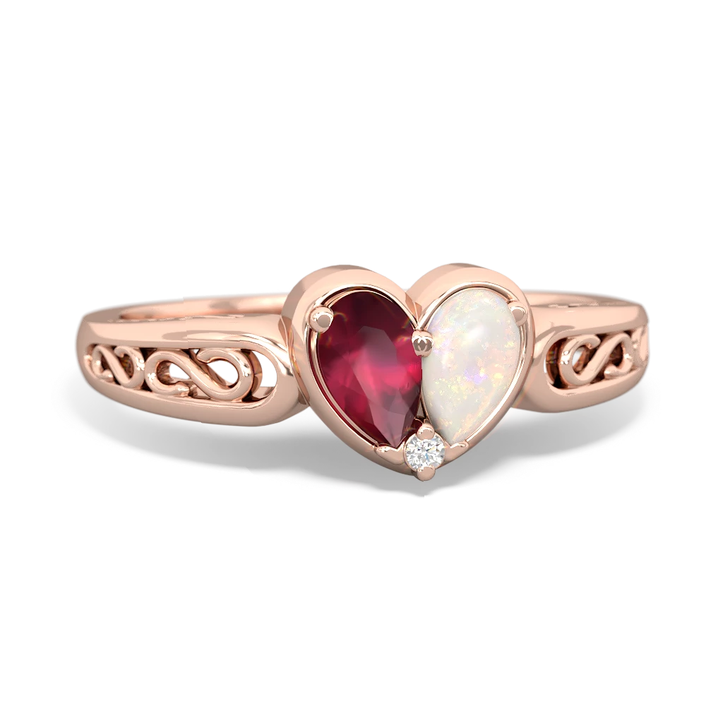 Ruby Filligree 'One Heart' 14K Rose Gold ring R5070