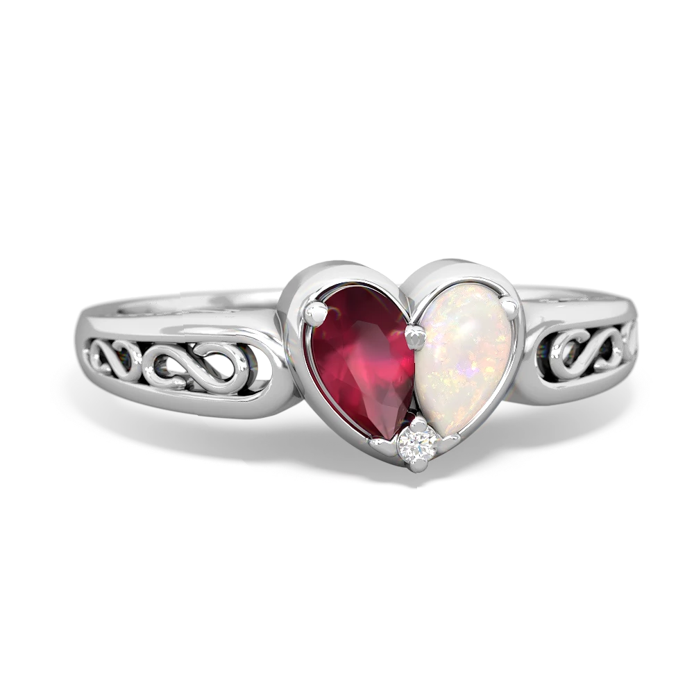 Ruby Filligree 'One Heart' 14K White Gold ring R5070