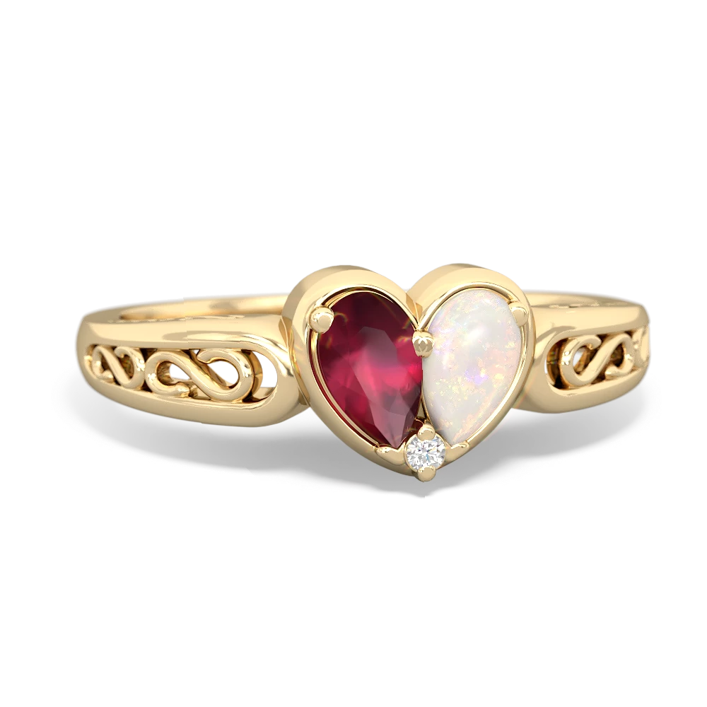 Ruby Filligree 'One Heart' 14K Yellow Gold ring R5070