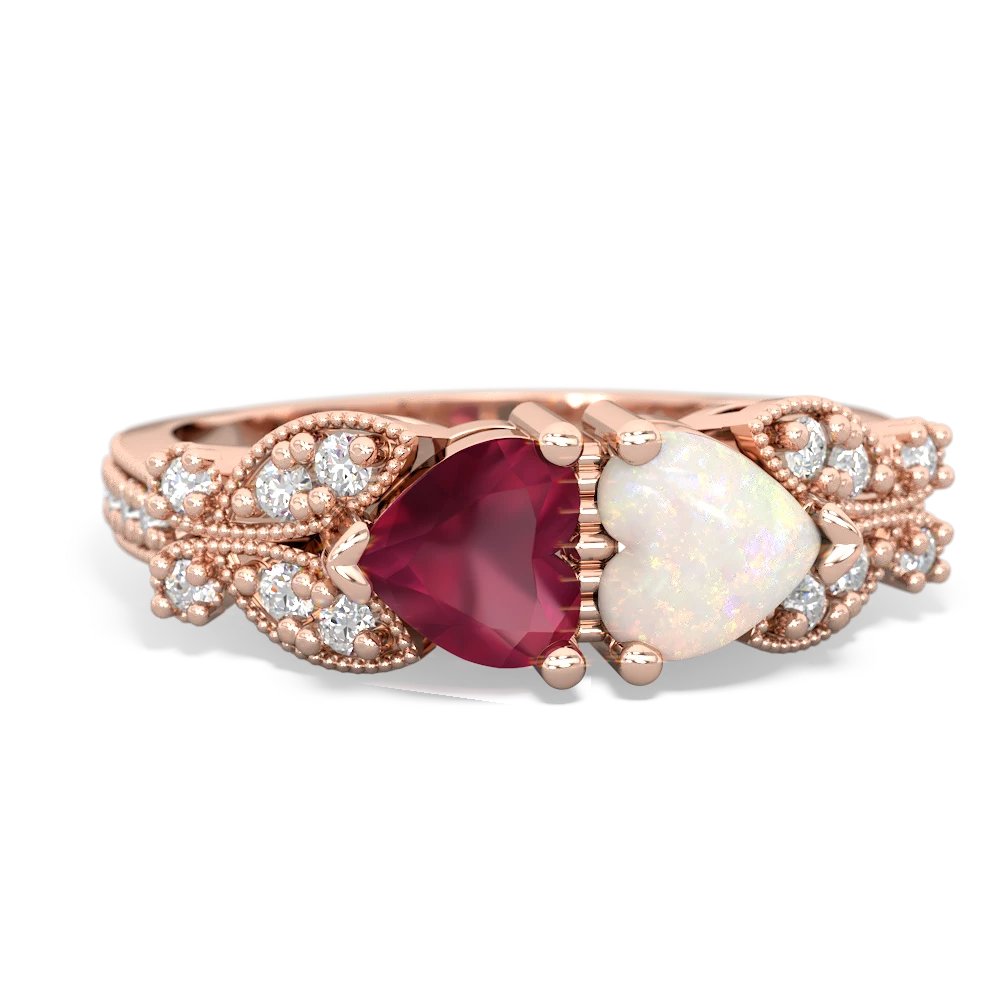Ruby Diamond Butterflies 14K Rose Gold ring R5601