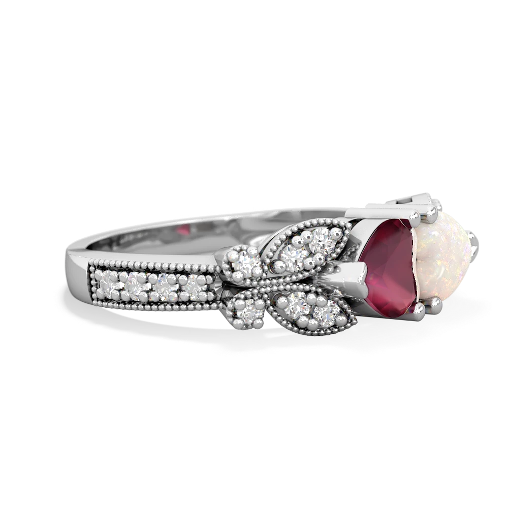 Ruby Diamond Butterflies 14K White Gold ring R5601