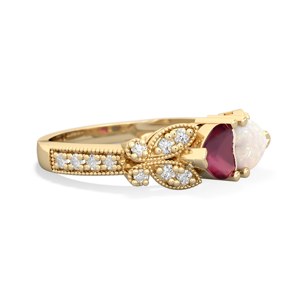 Ruby Diamond Butterflies 14K Yellow Gold ring R5601