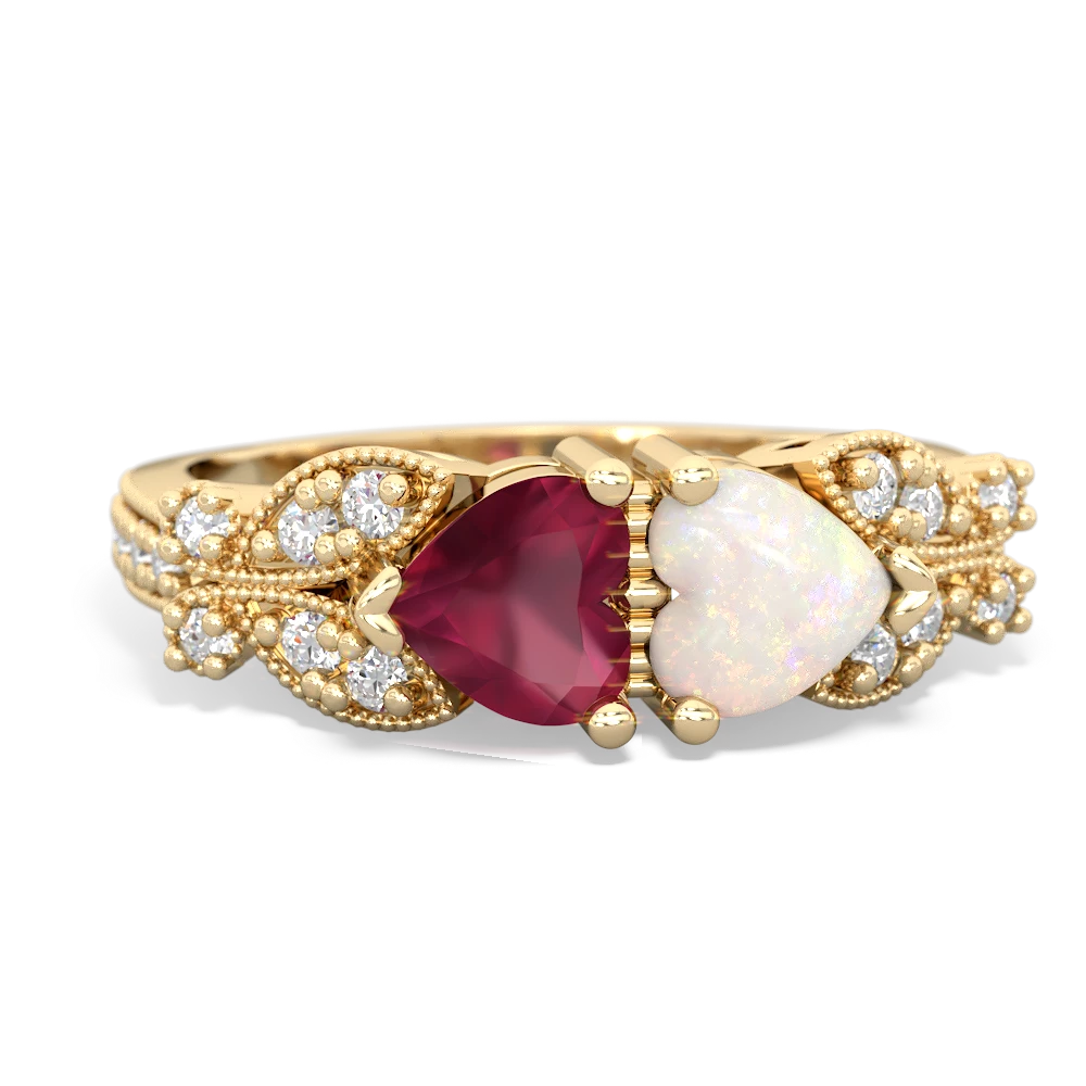 Ruby Diamond Butterflies 14K Yellow Gold ring R5601