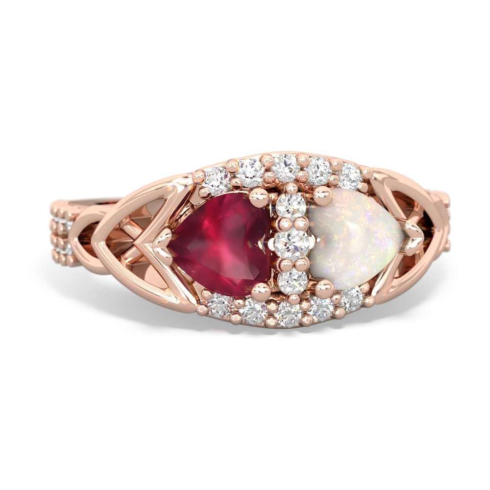 Ruby Sparkling Celtic Knot 14K Rose Gold ring R2645