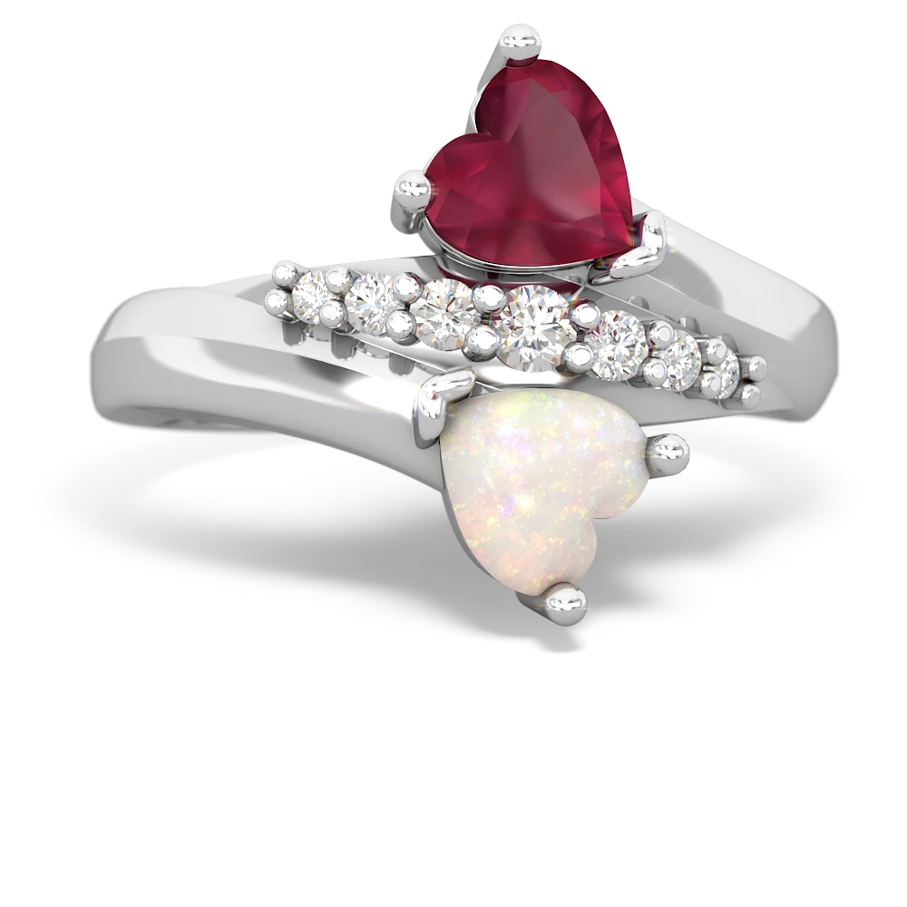 Ruby Heart To Heart 14K White Gold ring R2064