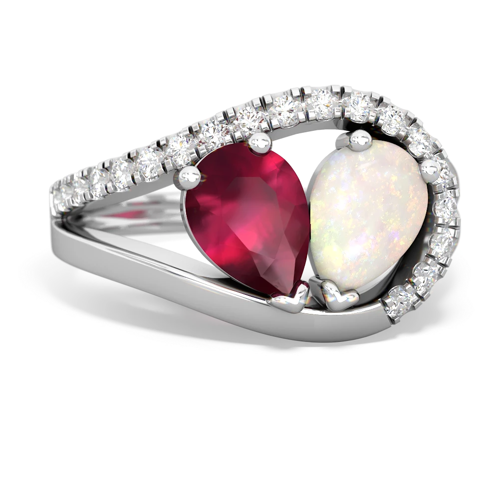 Ruby Nestled Heart Keepsake 14K White Gold ring R5650