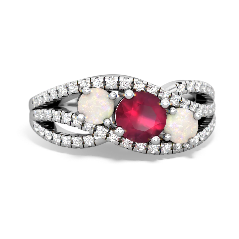 Ruby Three Stone Aurora 14K White Gold ring R3080