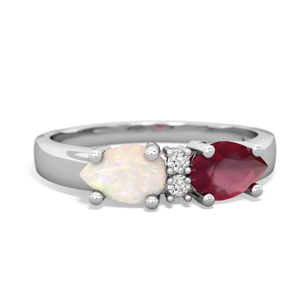 Ruby Pear Bowtie 14K White Gold ring R0865