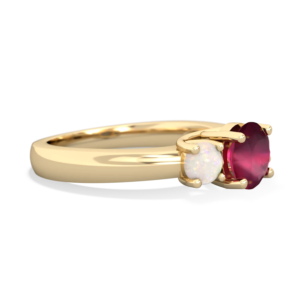 Ruby Three Stone Round Trellis 14K Yellow Gold ring R4018