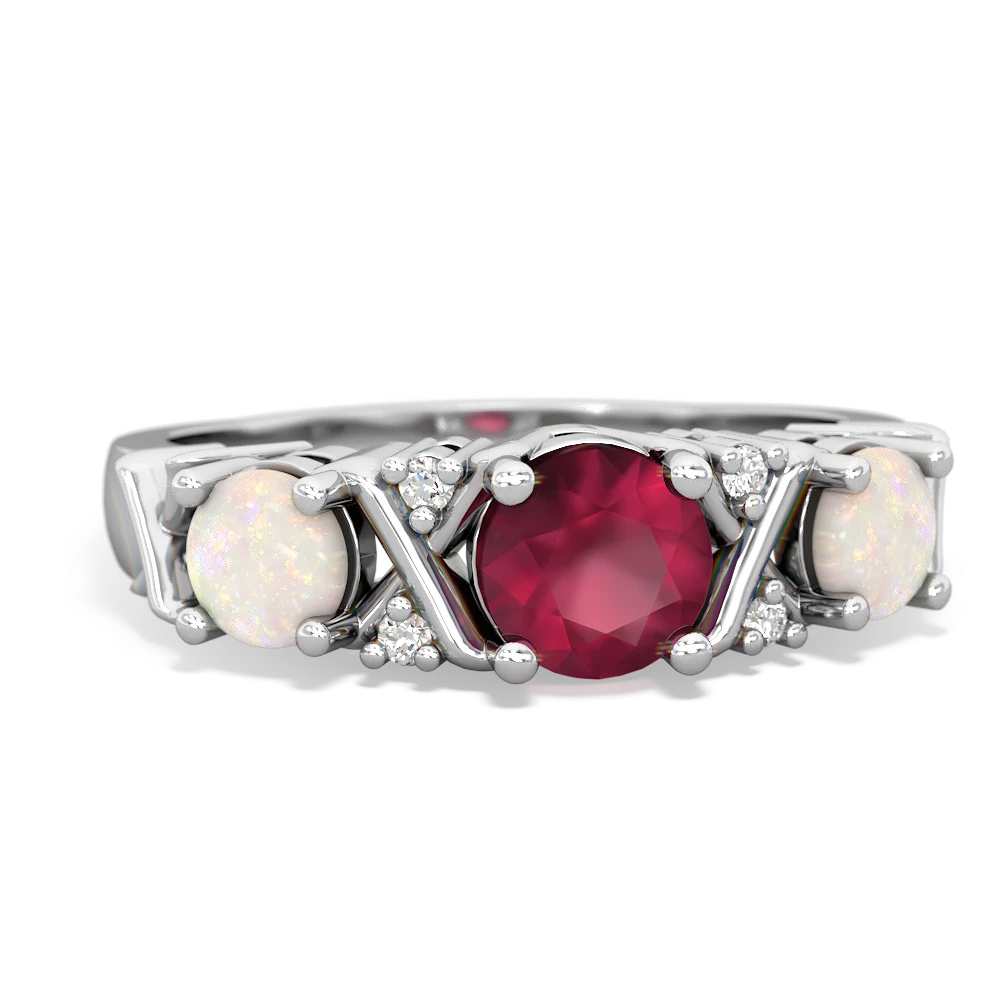 Ruby Hugs And Kisses 14K White Gold ring R5016