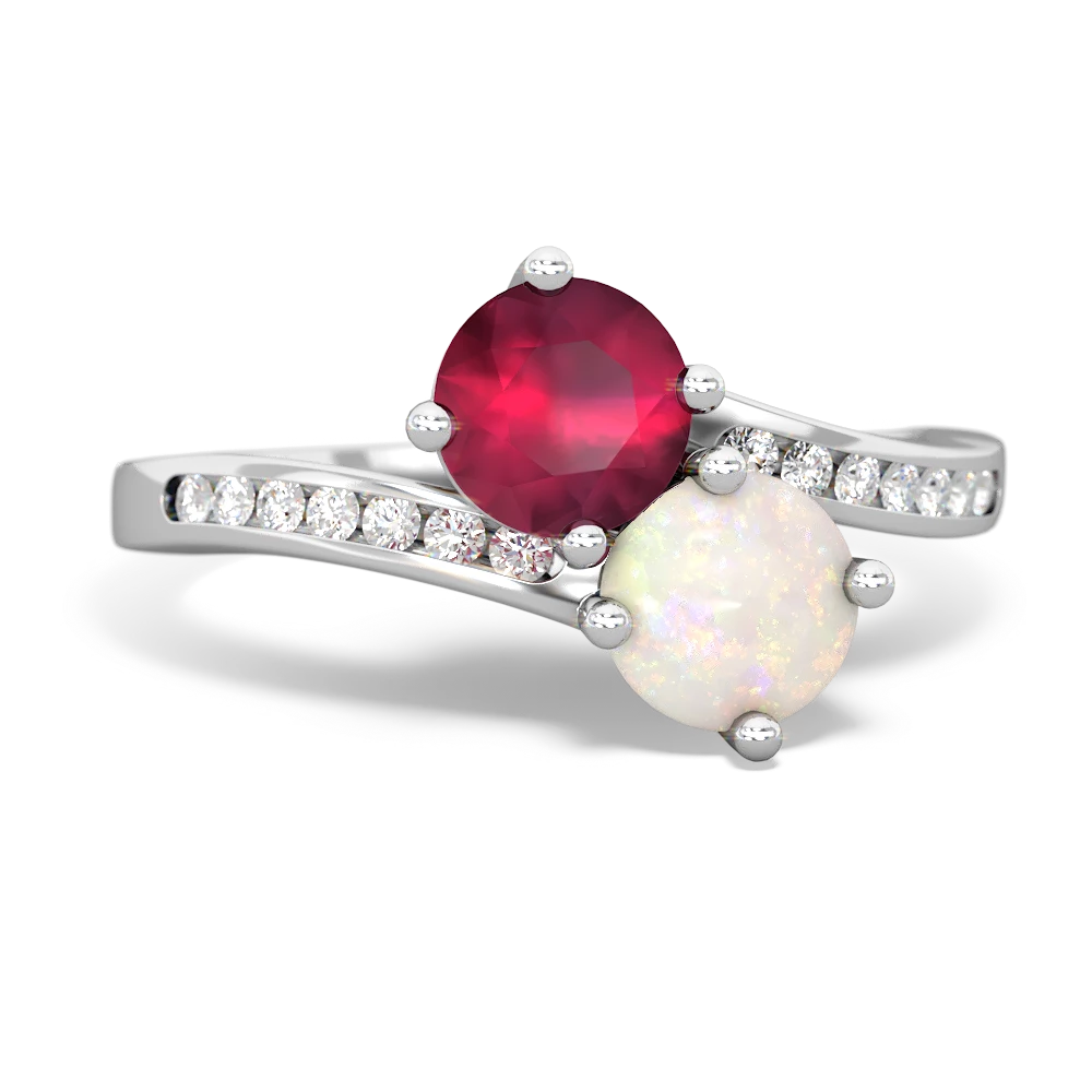 Ruby Channel Set Two Stone 14K White Gold ring R5303