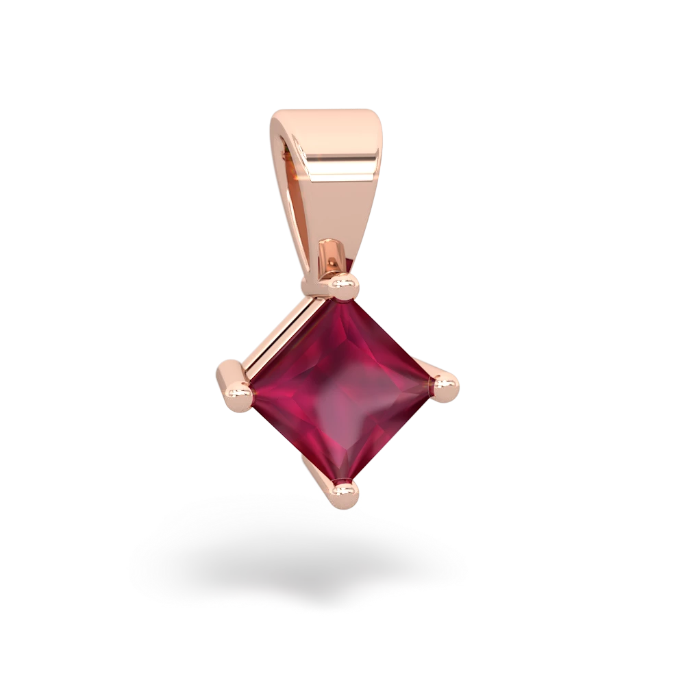 Ruby 5Mm Princess Solitaire 14K Rose Gold pendant P1789