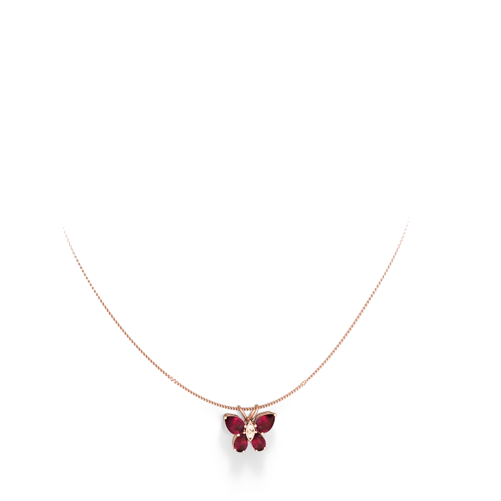ruby butterfly pendant 2215p rose gold on the neck