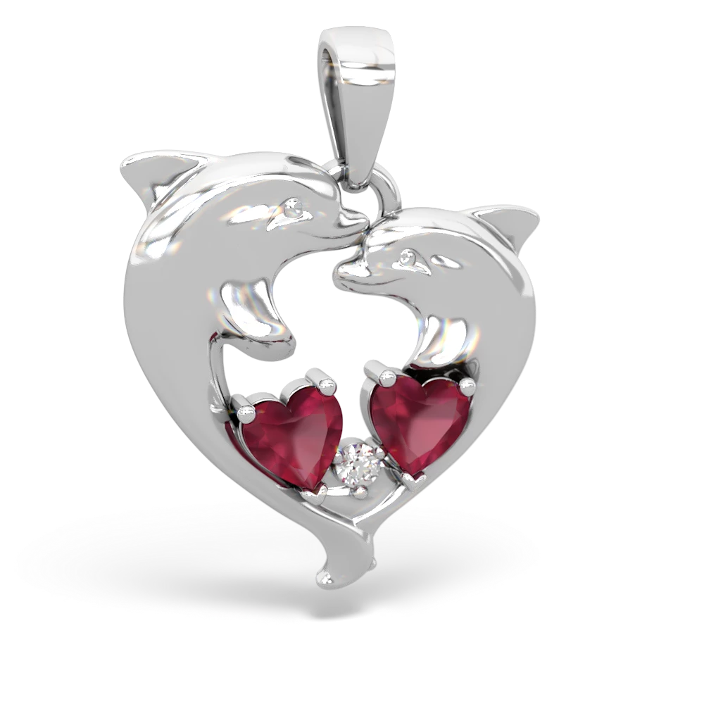 Ruby Dolphin Heart 14K White Gold pendant P5820